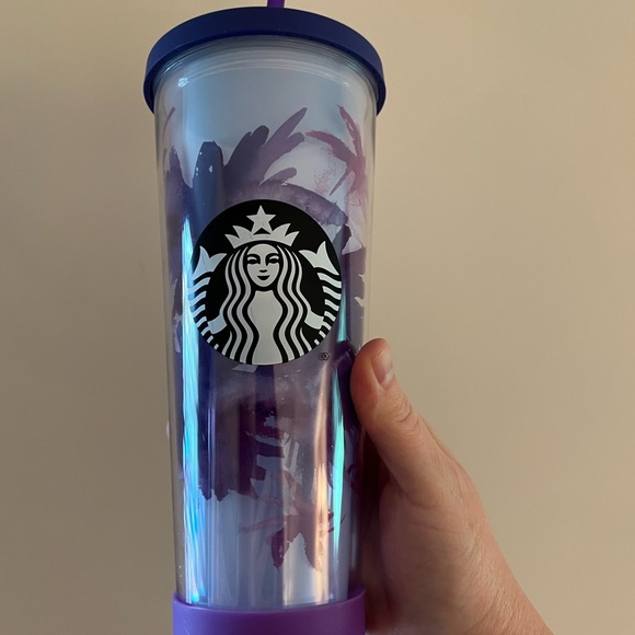 Starbucks Purple Watercolor Cherry Blossom Floral Cold Cup Straw Tumbler 24oz